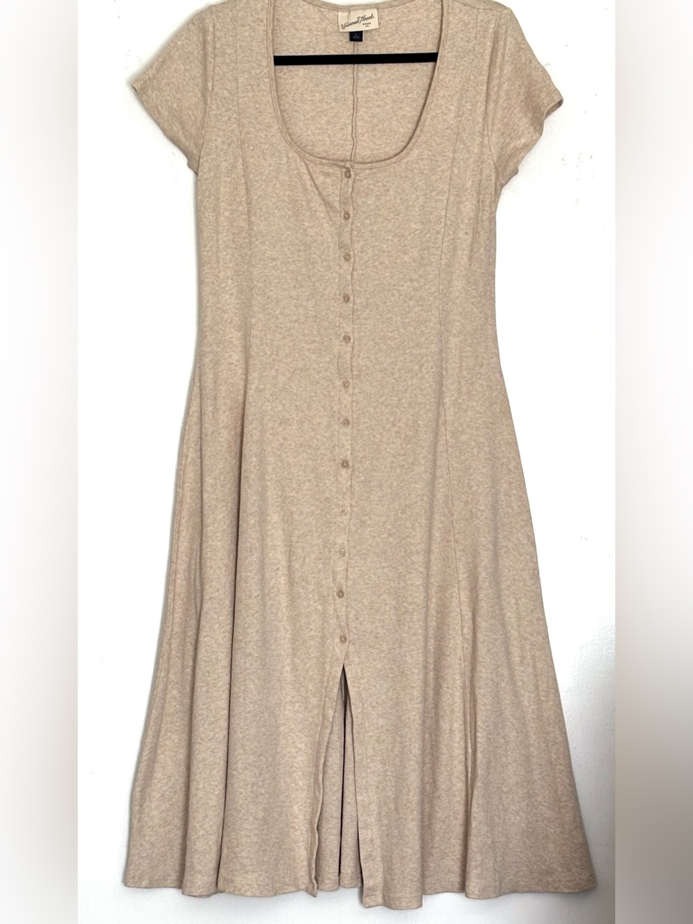 Universal Thread Short-Sleeve Ribbed Button-Front Midi Sundress Tan Size Large - Picture 2 of 5